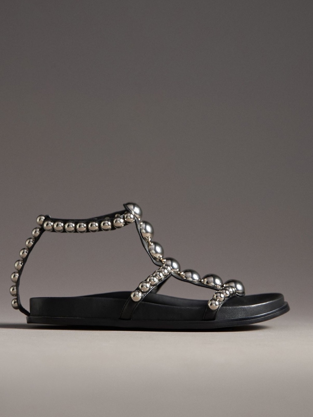 Jeffrey Campbell Black Studded T-Strap Sandals with Silver Beads